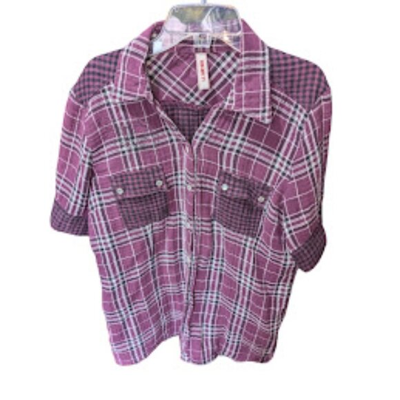 LE GRENIER| Women Dark Purple Magenta Blouse Shirt Pearly Buttons |Size: Medium - Picture 1 of 6
